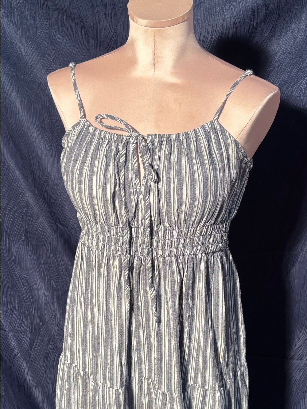 Forever 21 Striped Spaghetti‑Strap Summer Dress in blue  and White ticking